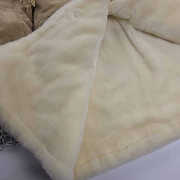 Charles Klein Luxurious Leather Tan and Cream Fleece Coat Size L - Picture 7 of 16